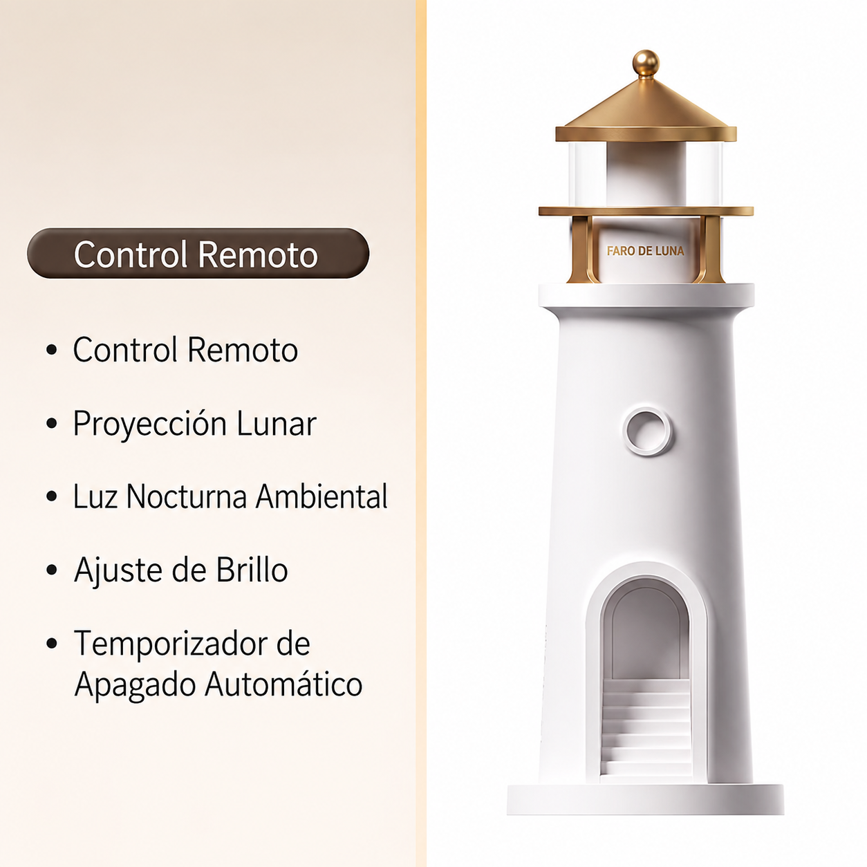 Lámpara proyector lunar encendida sobre una mesita de noche, proyectando estrellas en la habitación