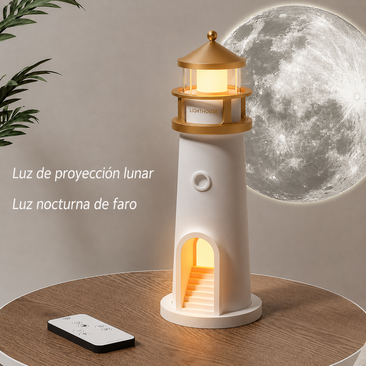 Proyección de estrellas de la lámpara lunar sobre el techo de una habitación